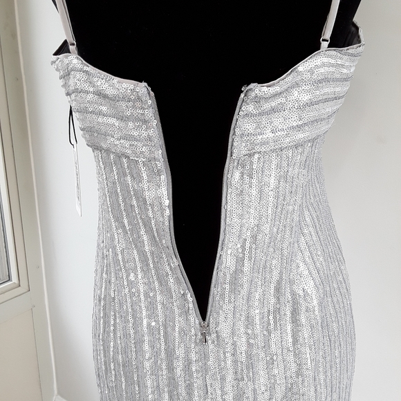 SAYLOR Peggie Silver Sequins Midi Dress Size L - Picture 4 of 7